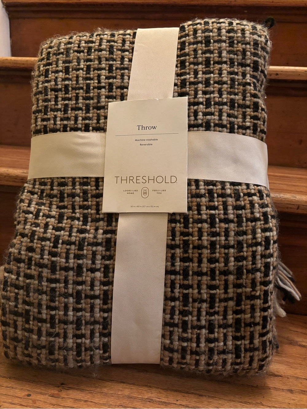 Threshold Black and Cream Textured Woven Throw Blanket